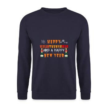 Happy Hallothanksmas and a Happy New Year - Unisex Pullover - Navy - Vorne - Alina (178cm) & Michal (187cm)