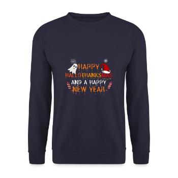 Happy Hallothanksmas and a Happy New Year - Unisex Sweatshirt - navy - Front - Alina (178cm) & Michal (187cm)