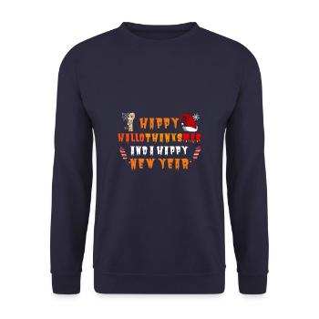 Happy Hallothanksmas and a Happy New Year - Unisex Sweatshirt - navy - Front - Alina (178cm) & Michal (187cm)