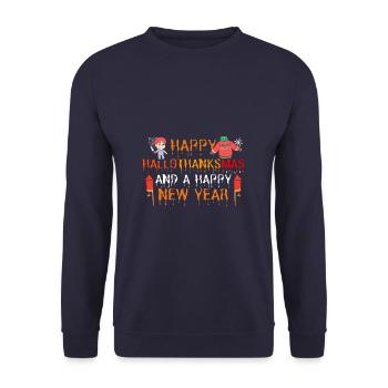 Happy Hallothanksmas and a Happy New Year - Unisex Pullover - Navy - Vorne - Alina (178cm) & Michal (187cm)