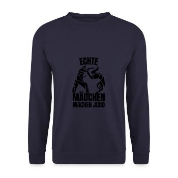 Kampfsport Echte Mädchen machen Judo - Unisex Pullover - Navy - Vorne - Alina (178cm) & Michal (187cm)