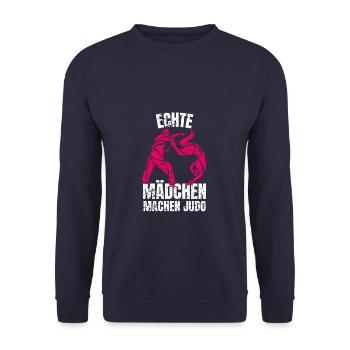 Kampfsport Echte Mädchen machen Judo - Unisex Pullover - Navy - Vorne - Alina (178cm) & Michal (187cm)