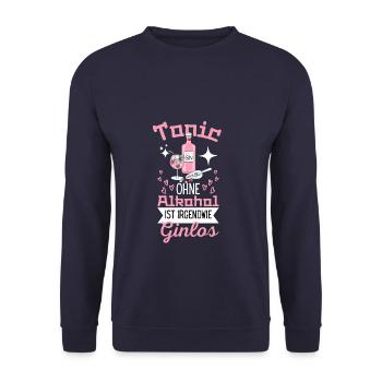 Tonic Sans alcool est en quelque sorte Ginlos Gin - Sweat-shirt Unisexe - marine - Devant - Alina (178cm) & Michal (187cm)