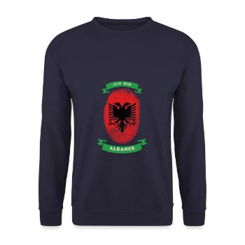 Fingerabdruck Albaner DNA Flagge - Unisex Pullover - Navy - Vorne - Alina (178cm) & Michal (187cm)