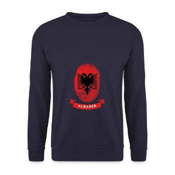 Fingerabdruck Albaner DNA Flagge - Unisex Pullover - Navy - Vorne - Alina (178cm) & Michal (187cm)