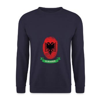 Fingerabdruck Albaner DNA Flagge - Unisex Pullover - Navy - Vorne - Alina (178cm) & Michal (187cm)