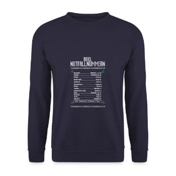 Bibel Notfallnummer Lustige Bibelverse Taufe - Unisex Pullover - Navy - Vorne - Alina (178cm) & Michal (187cm)