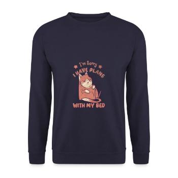 I'm sorry i have plans with my bed Sarcastic Cat - Unisex Pullover - Navy - Vorne - Alina (178cm) & Michal (187cm)