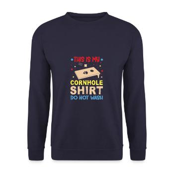 This is my Cornhole Shirt do not wash - Unisex Pullover - Navy - Vorne - Alina (178cm) & Michal (187cm)