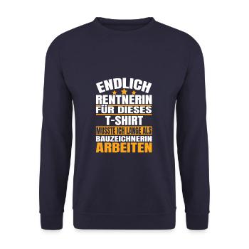Endlich Rente 2023 Ruhestand Beruf Bauzeichnerin - Unisex Pullover - Navy - Vorne - Alina (178cm) & Michal (187cm)