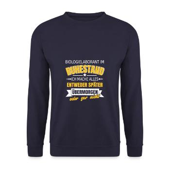 Biologielaborant im Ruhestand mache alles später - Unisex Pullover - Navy - Vorne - Alina (178cm) & Michal (187cm)