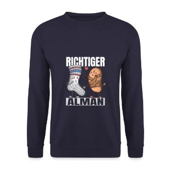 Richtiger Alman Sandalen & Socken Deutsch - Unisex Pullover - Navy - Vorne - Alina (178cm) & Michal (187cm)