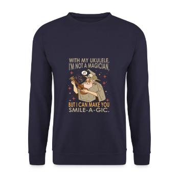 With My Ukulele, I'm Not A Magician, But I Can - Unisex Sweatshirt - navy - Front - Alina (178cm) & Michal (187cm)