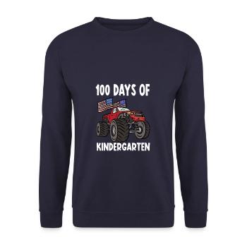 100 Days Of Kindergarten Mosnter Trucks - Unisex Sweatshirt - navy - Front - Alina (178cm) & Michal (187cm)