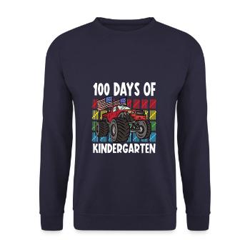 100 Days Of Kindergarten Mosnter Trucks - Unisex Sweatshirt - navy - Front - Alina (178cm) & Michal (187cm)