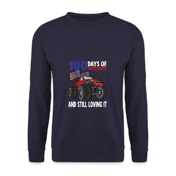 100 Days Of Kindergarten Mosnter Trucks - Unisex Sweatshirt - navy - Front - Alina (178cm) & Michal (187cm)