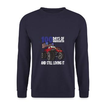 100 Days Of Kindergarten Mosnter Trucks - Unisex Pullover - Navy - Vorne - Alina (178cm) & Michal (187cm)