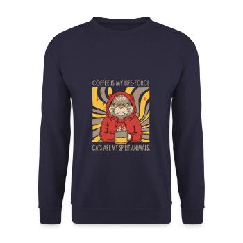 Les chats et le café, les deux choses qui me font ressentir - Sweat-shirt Unisexe - marine - Devant - Alina (178cm) & Michal (187cm)