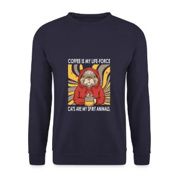 Les chats et le café, les deux choses qui me font ressentir - Sweat-shirt Unisexe - marine - Devant - Alina (178cm) & Michal (187cm)