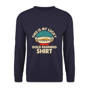Ceci est ma chemise porte-bonheur en or - Sweat-shirt Unisexe - marine - Devant - Alina (178cm) & Michal (187cm)