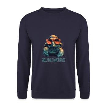 Turtle with Sunglasses - Shell yeah i love turtles - Unisex Pullover - Navy - Vorne - Alina (178cm) & Michal (187cm)