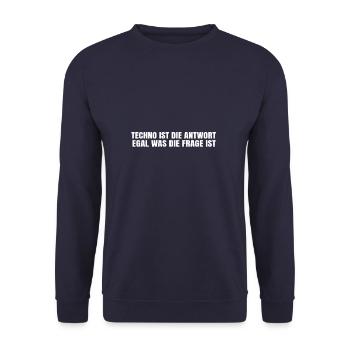 Techno ist die Antwort Coole Outfit Idee für - Unisex Pullover - Navy - Vorne - Alina (178cm) & Michal (187cm)
