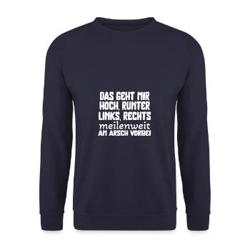 Das geht mir meilenweit am Arsch vorbei Statement - Unisex Pullover - Navy - Vorne - Alina (178cm) & Michal (187cm)