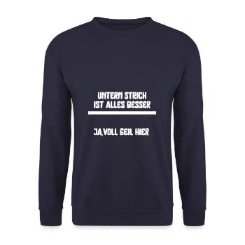 Unterm Strich ist alles besser Positiv-Denker - Unisex Pullover - Navy - Vorne - Alina (178cm) & Michal (187cm)