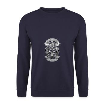 One Badass Bonus Dad Viking Skull American Flag2 - Unisex Pullover - Navy - Vorne - Alina (178cm) & Michal (187cm)