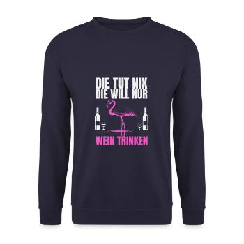 Die tut nix die will nur Wein trinken Party - Unisex Pullover - Navy - Vorne - Alina (178cm) & Michal (187cm)