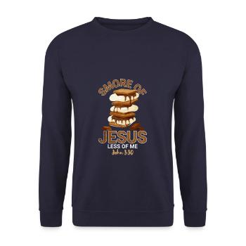 Plus de Jésus, moins de moi Camping Chocolate - Sweat-shirt Unisexe - marine - Devant - Alina (178cm) & Michal (187cm)