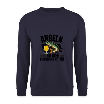 Angeln und Bier deshalb bin ich hier angeln und - Unisex Pullover - Navy - Vorne - Alina (178cm) & Michal (187cm)