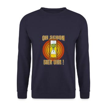 Oh schon Bier Uhr" - Witziges Design mit Bier - Unisex Pullover - Navy - Vorne - Alina (178cm) & Michal (187cm)