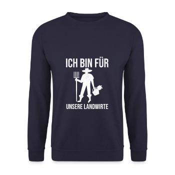 Ich Bin Für Unsere Landwirte Bauer Bauernhof Agrar - Unisex Pullover - Navy - Vorne - Alina (178cm) & Michal (187cm)