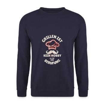 Grillen Ist Kein Hobby Es Ist Eine Berufung Spruch - Unisex Pullover - Navy - Vorne - Alina (178cm) & Michal (187cm)