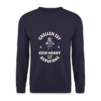Grillen Ist Kein Hobby Es Ist Eine Berufung Spruch - Unisex Pullover - Navy - Vorne - Alina (178cm) & Michal (187cm)