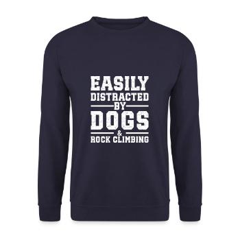 Easily Distracted By Dogs & Rock Climbing - Unisex Pullover - Navy - Vorne - Alina (178cm) & Michal (187cm)