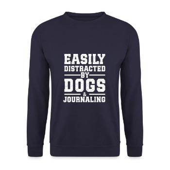 Easily Distracted By Dogs & Journaling - Unisex Pullover - Navy - Vorne - Alina (178cm) & Michal (187cm)