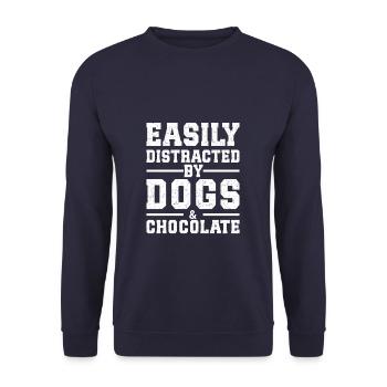 Facilement distrait par les chiens et le chocolat - Sweat-shirt Unisexe - marine - Devant - Alina (178cm) & Michal (187cm)