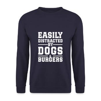 Easily Distracted By Dogs & Burgers - Unisex Pullover - Navy - Vorne - Alina (178cm) & Michal (187cm)