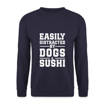 Facilement distrait par les chiens et les sushis - Sweat-shirt Unisexe - marine - Devant - Alina (178cm) & Michal (187cm)