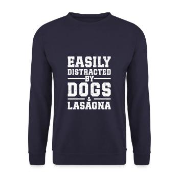 Easily Distracted By Dogs & Lasagna - Unisex Pullover - Navy - Vorne - Alina (178cm) & Michal (187cm)