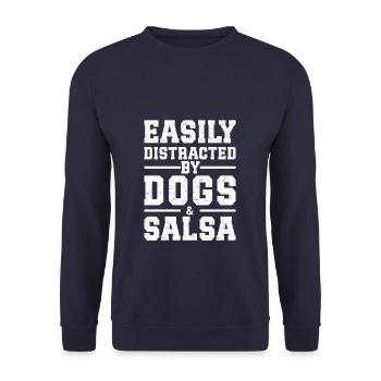 Easily Distracted By Dogs & Salsa - Unisex Pullover - Navy - Vorne - Alina (178cm) & Michal (187cm)