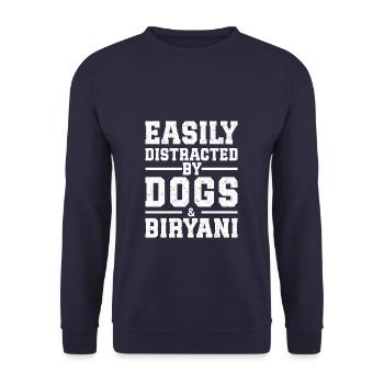 Easily Distracted By Dogs & Biryani - Unisex Sweatshirt - navy - Front - Alina (178cm) & Michal (187cm)