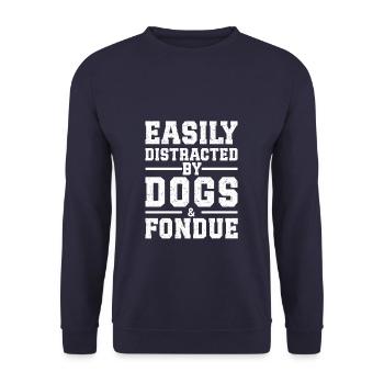 Facilement distrait par les chiens et la fondue - Sweat-shirt Unisexe - marine - Devant - Alina (178cm) & Michal (187cm)