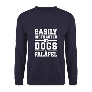 Facilement distrait par les chiens et les falafels - Sweat-shirt Unisexe - marine - Devant - Alina (178cm) & Michal (187cm)