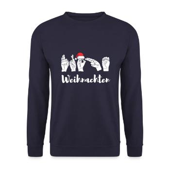 Frohe Weihnachten in Gebärdensprache - Unisex Pullover - Navy - Vorne - Alina (178cm) & Michal (187cm)