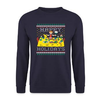 Pippi Langstrumpf Und Herr Nilsson Happy Holidays - Unisex Pullover - Navy - Vorne - Alina (178cm) & Michal (187cm)