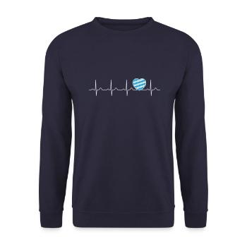 Herzschlag - Wiesn Heartbeat - Bayern - Unisex Pullover - Navy - Vorne - Alina (178cm) & Michal (187cm)