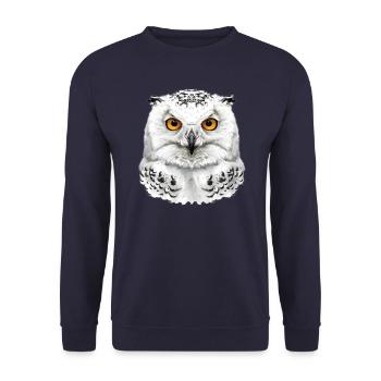 Schneeeulen-Kopf - Unisex Pullover - Navy - Vorne - Alina (178cm) & Michal (187cm)